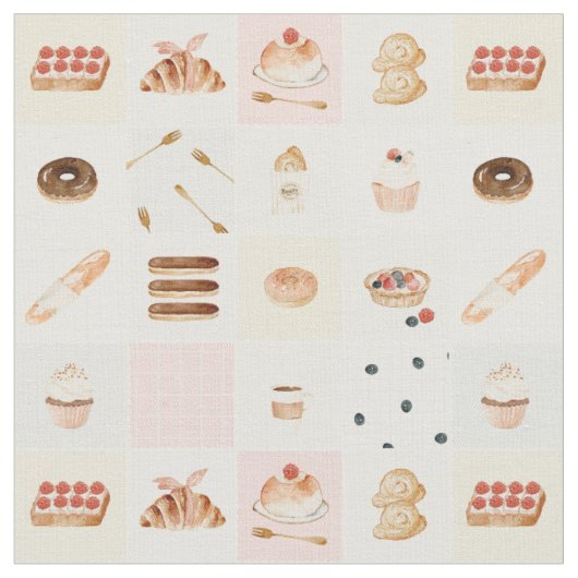 Gebäck Bäckerei Kuchen Patchwork Wasserfarbe Kuche Stoff (Nahaufnahme)