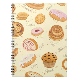 Gebäck: Geschmackvolles, nahtloses Muster. Notizblock