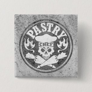Gebäck-Kochs-Schädel und gekreuzte Gebäck-Tasch Button