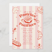 Gebäck & Schnuller Doodle Pink Girl Babydusche Einladung (Vorne/Hinten)