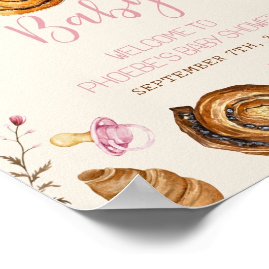 Gebäck & Schnuller Girl Baby Dusche Willkommen Poster (Ecke)