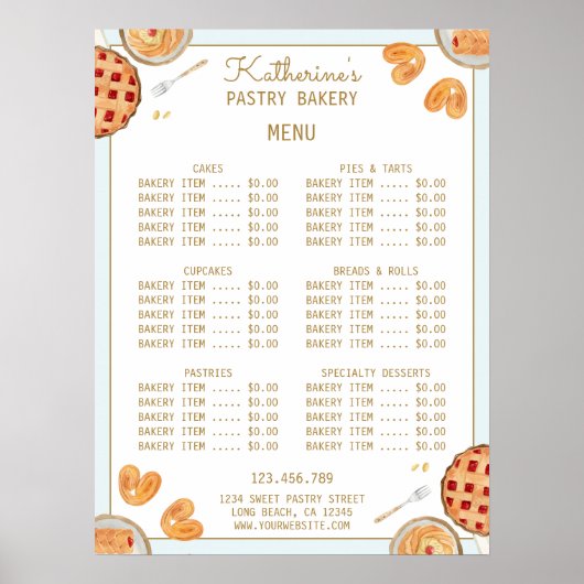 Gebäck und Backwaren im Wasserfarbengebäck Poster (Vorne)