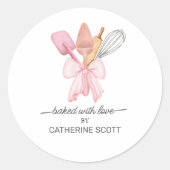 Gebacken mit Liebe Aquarell personalisiert Runder Aufkleber (Vorderseite)