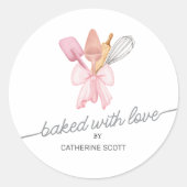 Gebacken mit Liebe Aquarell personalisiert Runder Aufkleber (Vorderseite)