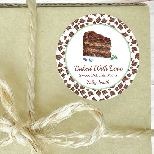 Gebacken mit Liebe Aquarellfarben Schokolade Name Runder Aufkleber