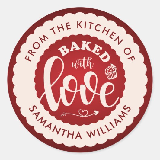 Gebacken mit Liebe aus der Küche, hausgemachte Bäc Runder Aufkleber (Vorderseite)