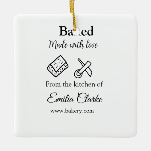 Gebacken mit Liebe Bäckerei Unternehmen hinzufügen Keramikornament (Vorderseite)