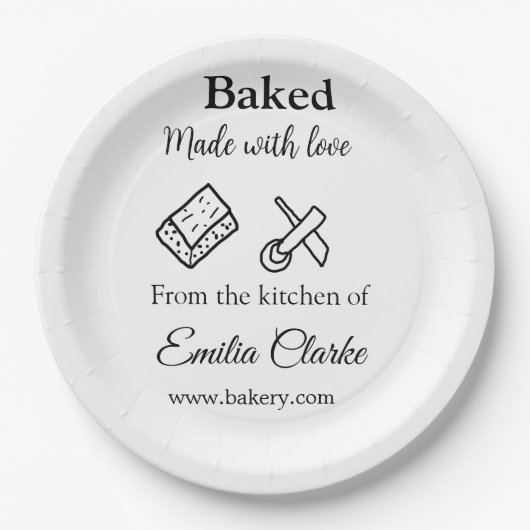 Gebacken mit Liebe Bäckerei Unternehmen hinzufügen Pappteller (Vorderseite)