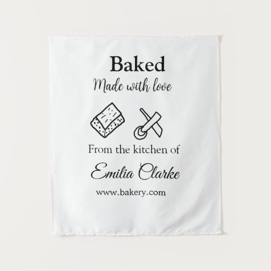 Gebacken mit Liebe Bäckerei Unternehmen hinzufügen Wandteppich (Vorderseite)