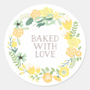 Gebacken mit Liebe Blumenkranz   Danke Stickers