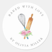 Gebacken mit Liebe Elegant Pink Blume Konditorei A Runder Aufkleber (Vorderseite)