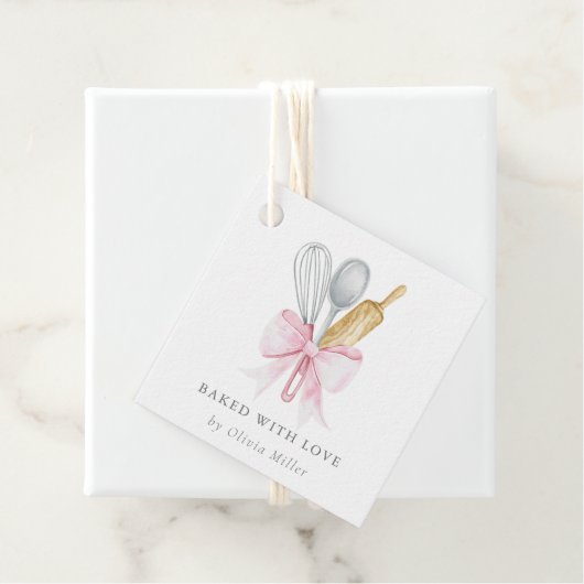 Gebacken mit Liebe Elegant Rosa Bow Personalisiert Geschenkanhänger (Beispiel)