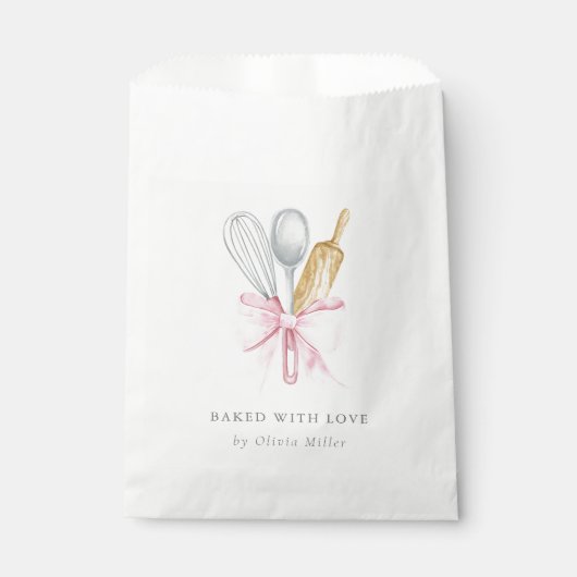 Gebacken mit Liebe Elegant Rosa Bow Personalisiert Geschenktütchen (Vorderseite)