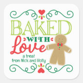 Gebacken mit Liebe Gingerbread Mann Feierliche Wei Quadratischer Aufkleber (Vorderseite)