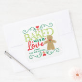 Gebacken mit Liebe Gingerbread Mann Feierliche Wei Quadratischer Aufkleber (Umschlag)