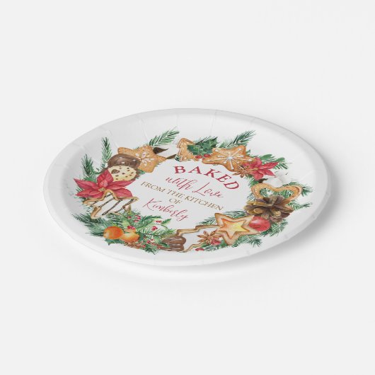 Gebacken mit Liebe Gingerbrot Kranz Weihnachten Pappteller (Schrägansicht)