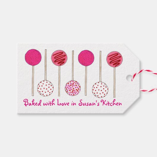 Gebacken mit Liebe hausgemachte Pink Cake Pop Geschenkanhänger (Vorderseite (Horizontal))