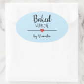 Gebacken mit Liebe hellblauer Herzkleber Ovaler Aufkleber (Tasche)