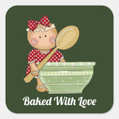 Gebacken mit Liebe hinzufügen Nachricht Backginger Quadratischer Aufkleber (Vorderseite)