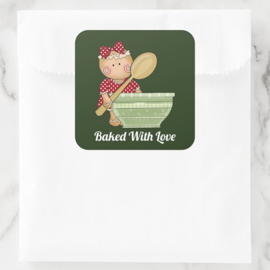 Gebacken mit Liebe hinzufügen Nachricht Backginger Quadratischer Aufkleber (Tasche)