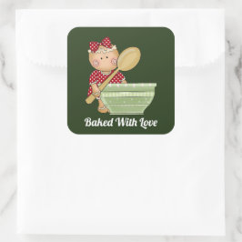 Gebacken mit Liebe hinzufügen Nachricht Backginger Quadratischer Aufkleber