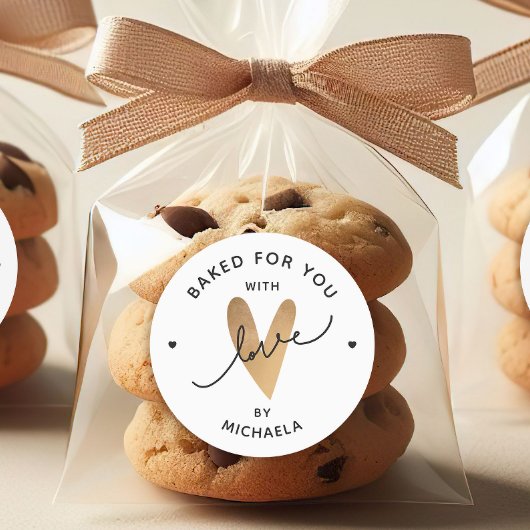 Gebacken mit Liebe Imitats Gold Herz Personalisier Runder Aufkleber