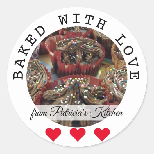 gebacken mit Liebe Kuchen aus der Küche von Runder Aufkleber (Vorderseite)