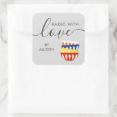 gebacken mit Liebe-Markierung, farbenfrohen Retros Quadratischer Aufkleber (Tasche)