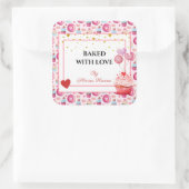 Gebacken mit Liebe - Niedliche Cupcakes & Donuts Quadratischer Aufkleber (Tasche)