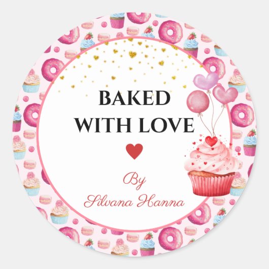 Gebacken mit Liebe - Niedliche Cupcakes & Donuts Runder Aufkleber (Vorderseite)
