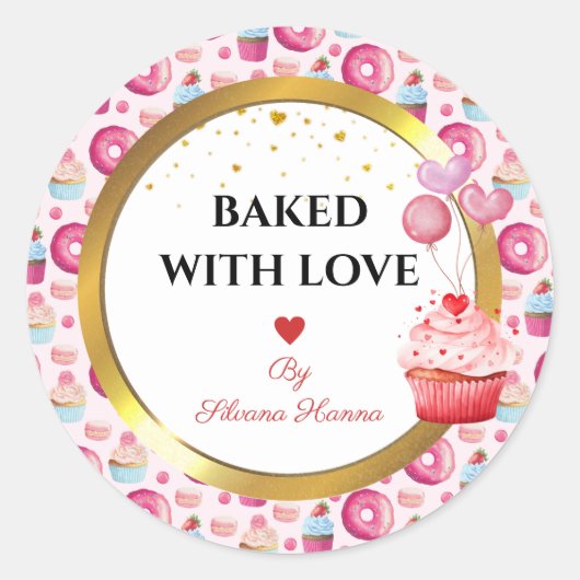 Gebacken mit Liebe - Niedliche Cupcakes & Donuts Runder Aufkleber (Vorderseite)
