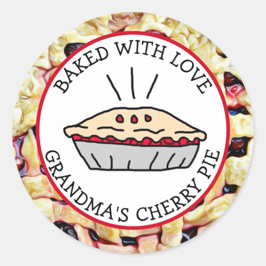 Gebacken mit Liebe, Oma's Cherry Pie Geschenketike Runder Aufkleber (Vorderseite)
