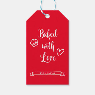 Gebacken mit Liebe Personalisierter Name Rot & Wei Geschenkanhänger