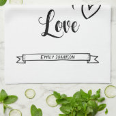 gebacken mit Liebe Personalisierter Name Schwarz & Geschirrtuch (Gefaltet)