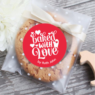 Gebacken mit Liebe Personalisierter Urlaub Rot Bac Runder Aufkleber