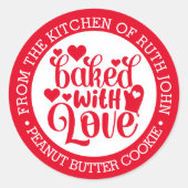 Gebacken mit Liebe Personalisiertes Urlaubbuchen Runder Aufkleber (Vorderseite)