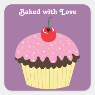 Gebacken mit Liebe Pink Cupcake Quadratischer Aufkleber