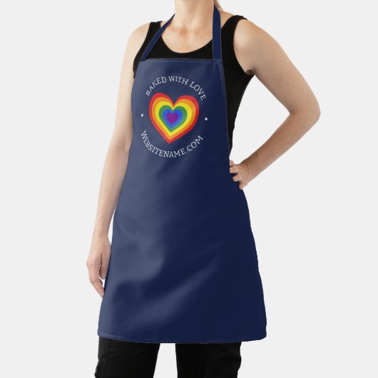 gebacken mit Liebe Rainbow Heart Custom Text Navy Schürze (InSitu)