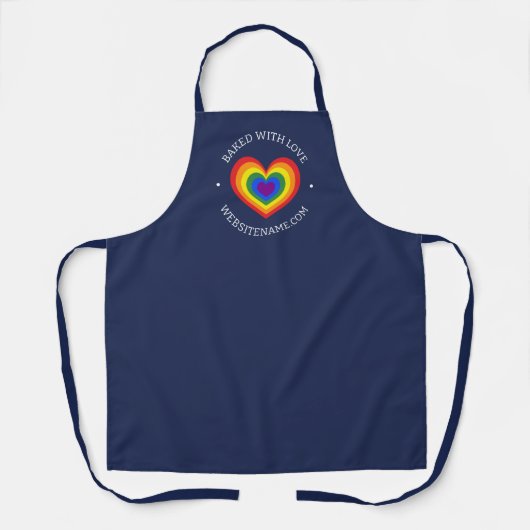 gebacken mit Liebe Rainbow Heart Custom Text Navy Schürze (Vorderseite)