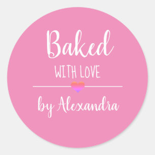 Gebacken mit Liebe rosa Name Runder Aufkleber
