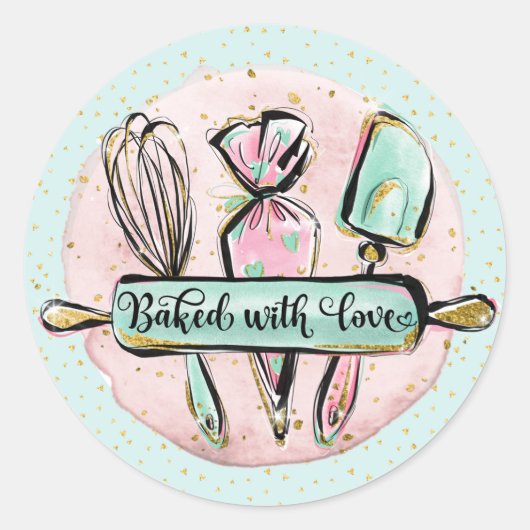 gebacken mit Liebe Runder Aufkleber (Vorderseite)