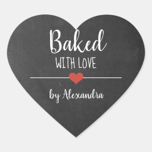 gebacken mit Liebe, schwarzer Chalkboard-Name Herz-Aufkleber
