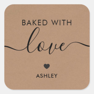 gebacken mit Liebe-Tag, hausgemachte Aufkleber, Kr Quadratischer Aufkleber