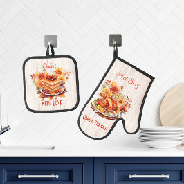 Gebacken mit Liebe und heißem Zeug, das durch komm Ofenhandschuh & Topflappen-Set