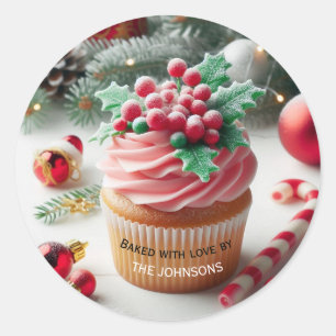 Gebacken mit Liebe von Weihnachten Cupcake Runder Aufkleber