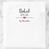 gebacken mit Liebe, weißer Herzkleber Ovaler Aufkleber (Tasche)