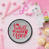 Gebacken mit Liebe Zitat Red Hearts Party Pappteller (Party)