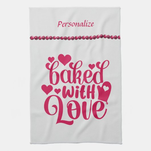 Gebacken mit Liebe Zitat Rotes Herz Pearl Geschirrtuch (Vertikal)