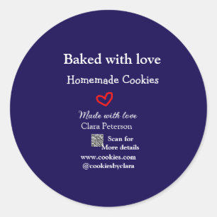 Gebacken mit Liebe Zuhause Cookies hinzufügen QR m Runder Aufkleber