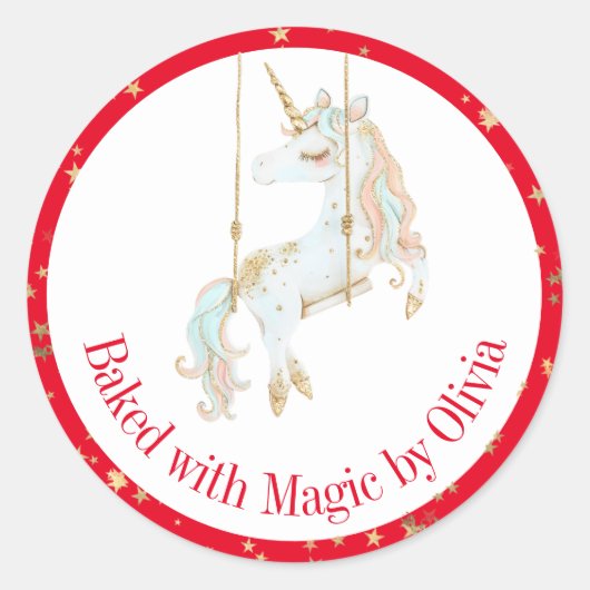 Gebacken mit Magic Personalisiert Holiday Backen Runder Aufkleber (Vorderseite)